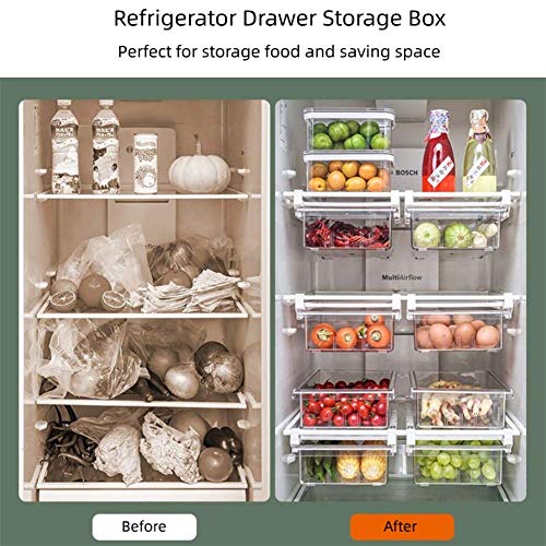 Fridge Drawer Organizer, Refrigerator Organizer Bins, Pull Out with Handle, Fridge Shelf Holder Storage Box, Clear Container for Food,Drinks,Fit for Fridge Shelf Under 0.6" (1 Pack Medium)
