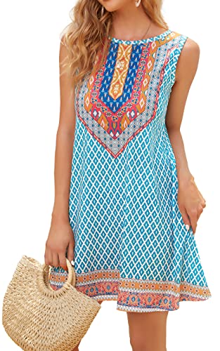 Boho Dresses for Women Summer Beach Sleeveless Sundress Pockets