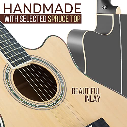 Acoustic Electric Cutaway Guitar and Amp Kit Full Scale 41” Steel String Spruce Wood w/Gig Bag