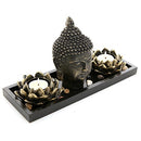 Lotus Tea Light Candle Holders with Buddha Head Sculpture