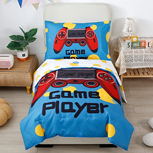 Comforter Sets for Toddler 4 Pieces Toddler Bedding Set Boys Gamer Comforter Sheet Set