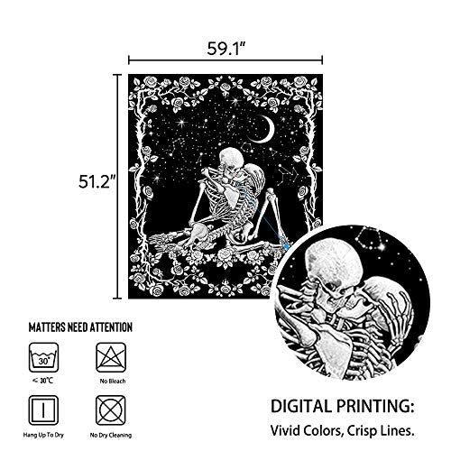 Skull Tapestry The Kissing Lovers Tapestry Wall Hanging, Black and White Decoration