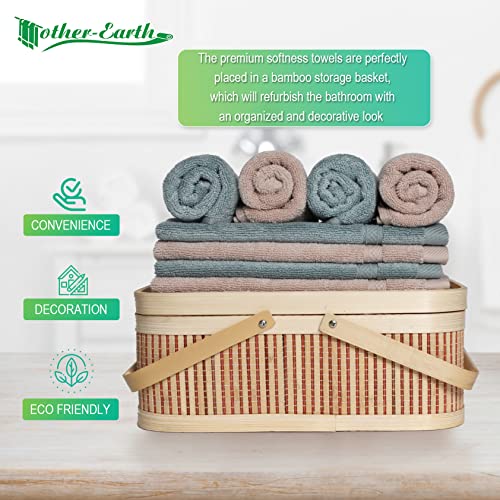 Hand Towels for Bathroom, Fingertip Towels Set in Bamboo Basket - 11x18 inches