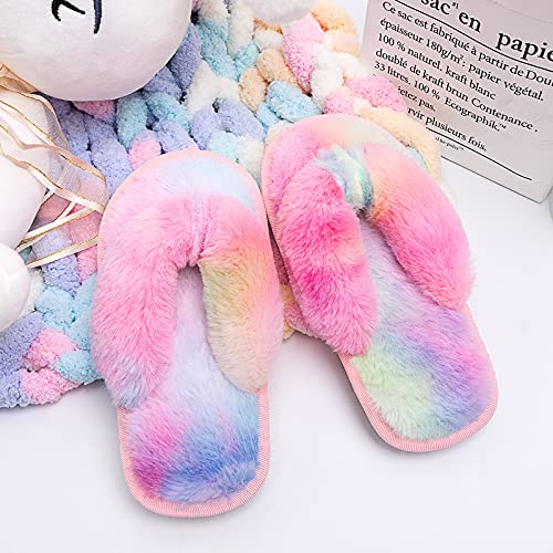 Kids Flip Flop Slippers Soft Plush Fuzzy House Home Thong Slippers for Boys and Girls