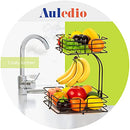 2-Tier Square Countertop Fruit Vegetables Basket Bowl Storage With Banana Hanger