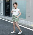 Girls Birthday Outfits Size 7-8 Little Kids Short Sleeve White Top Green Shorts Set