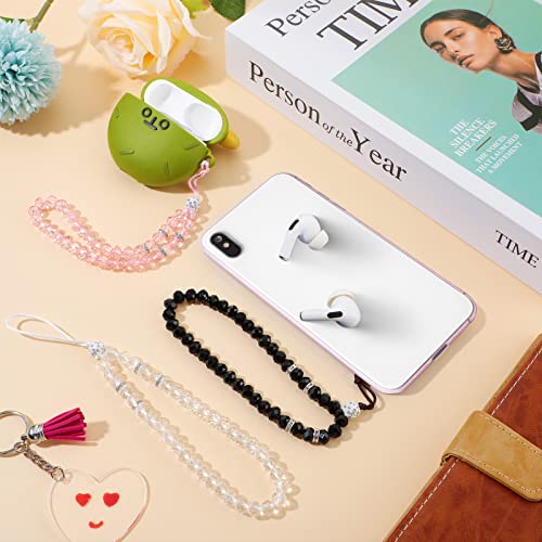 Weewooday 3 Pieces Cell Phone Lanyard Strap Phone Charm Bling Crystal Beads