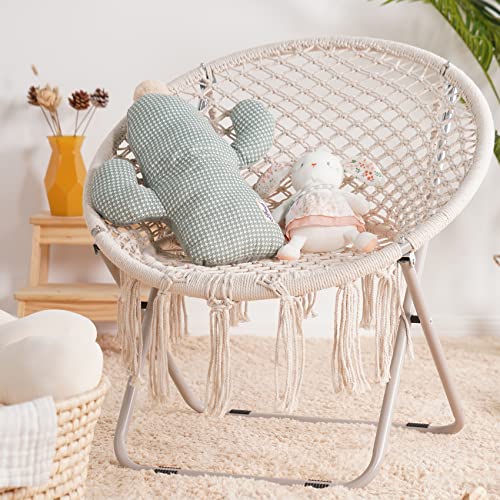 Saucer Chair with Folding Metal Frame, 100% Cotton Handmade Round Cozy Chairs