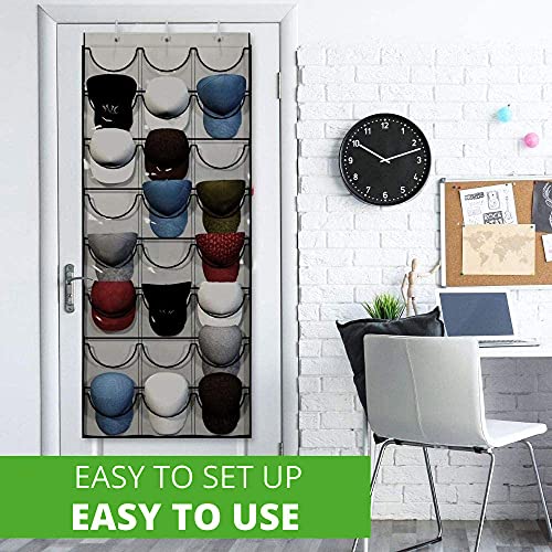 Baseball Hat Rack from Unjumbly, 24 Pocket Over-The-Door Cap Organizer