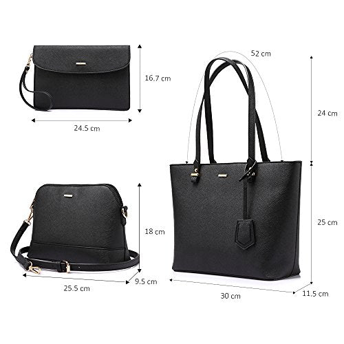 Handbags for Women Shoulder Bags Tote Satchel Hobo 3pcs Purse Set Black