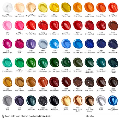 Acrylic Paint, Set of 60 Colors/Tubes (0.74 oz, 22 ml) with Storage Box, Rich Pigments,