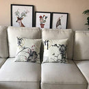 Ink Wash Painting Throw Pillow Cover Plum Blossom Chrysanthemum Orchid