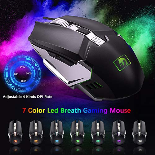 Wireless Gaming Keyboard and Mouse,Rainbow Backlit Rechargeable Keyboard