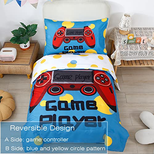 Comforter Sets for Toddler 4 Pieces Toddler Bedding Set Boys Gamer Comforter Sheet Set