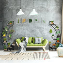 HOPUBUY Plant Stand Indoor 2 Pcs 6 Tier, Steel Wood Tall Plant Stand with Hanger, Outdoor Curved Flower Pot Holder, Modern Plant Shelf for Living Room, Black