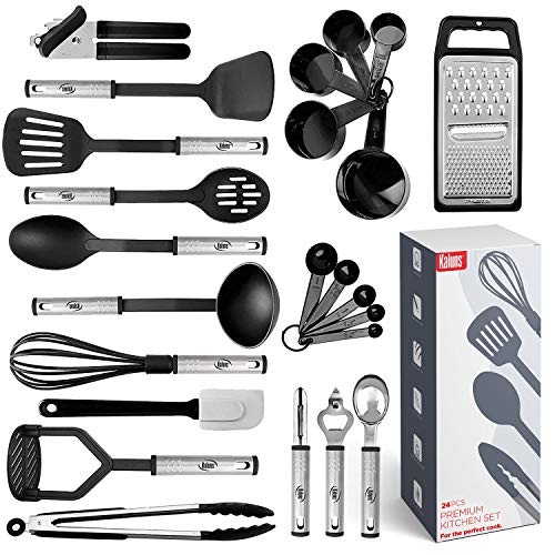 24 Nylon and Stainless Steel Utensil Set, Non-Stick and Heat Resistant