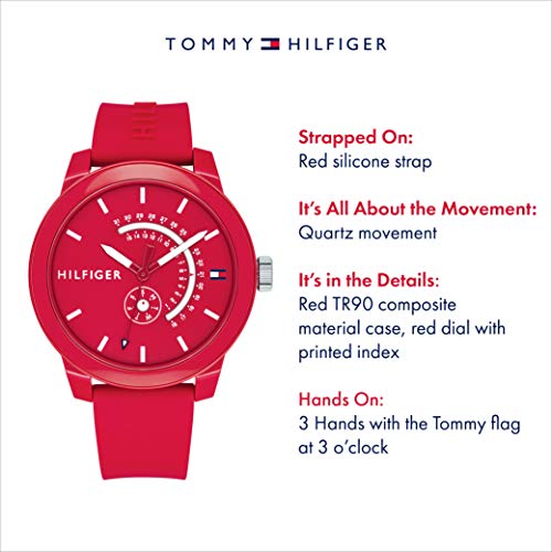 Tommy Hilfiger Men's Quartz Watch with Silicone Strap, red, 19.7 (Model: 1791480)