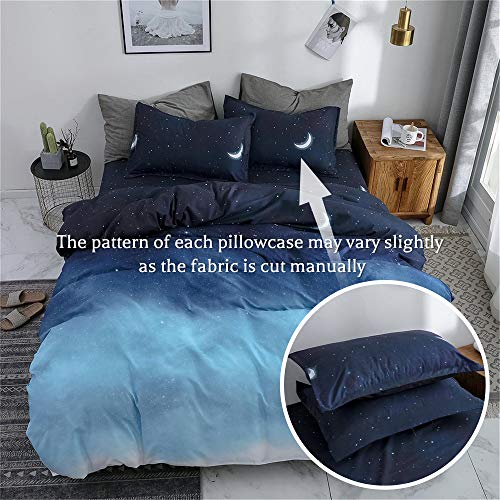 Blue Duvet Cover Twin Size, Star Moon Printed Aesthetic Duvet Cover Set