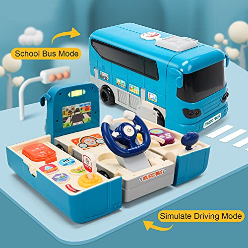 Kids Play Vehicle with Sound and Light, Educational Bus Driving Toy Gift for Toddlers