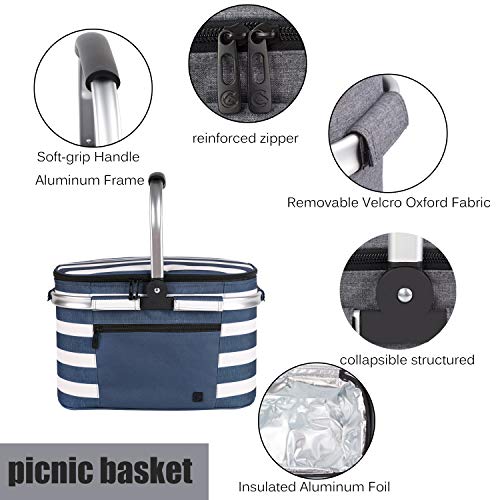 Insulated Picnic Baskets Shoping Basket Cooler Bag Collapsible Portable Picnic Basket