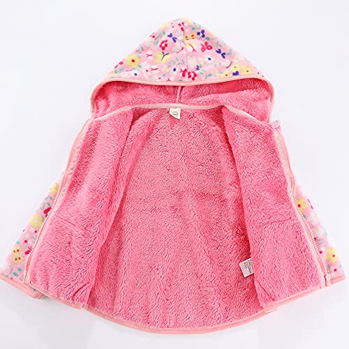 Toddler Polar Fleece Jacket Hooded Baby Boys Girls Autumn Winter Long Sleeve Thick Warm Outerwear,Pink,2-3T