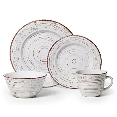 Trellis White 16-Piece Dinnerware Set, Service for 4, Distressed White