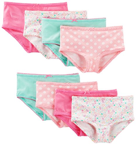 Girls' Underwear, Pack of 8, Pink/Mint Green, Floral, 6-7