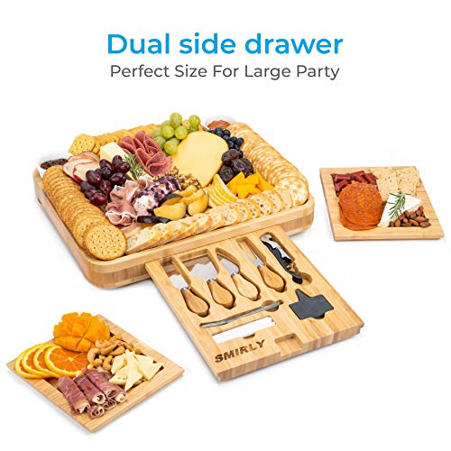 Smirly Cheese Board and Knife Set: 16 x 13 x 2 Inch Wood Charcuterie Platter