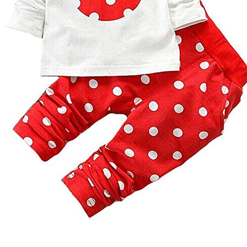 Cute Toddler Baby Girls Clothes Set Long Sleeve T-Shirt and Pants Kids 2pcs Outfits(White+Red,2T)