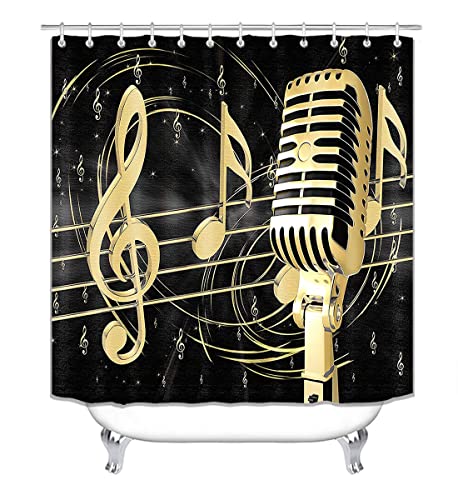 4PCS Music Shower Curtain Set, Musical Notes Luxury Modern Bathroom Decor, Waterproof Fabric