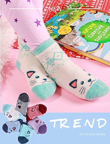 Children Crew Socks for Girls Kids Toddlers Fashion Cartoon Cat Cute Animal Socks 6 Pack (Cat 01,4-7 Y)