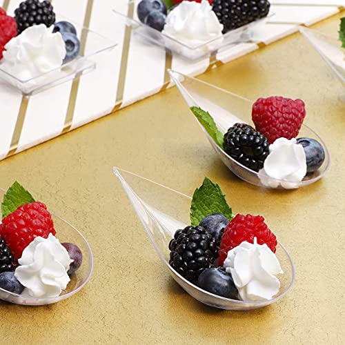 Mini Appetizer Plates and Tear Drop Spoons for Weddings (Clear, 72 Pieces)