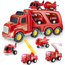 Fire Truck Car Toys Set, Friction Powered Car Carrier Trailer with Sound and Light