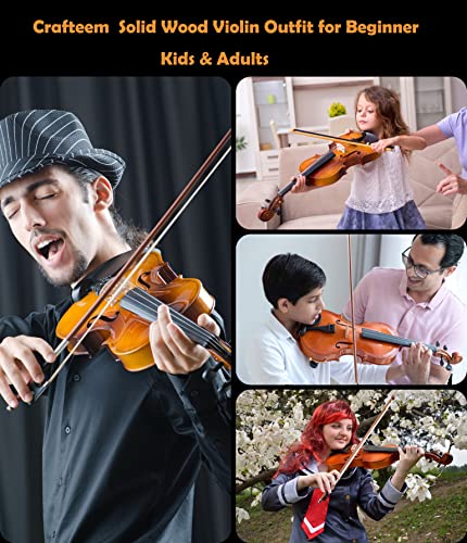 Standard Solid Wood Violin Outfit for Beginner Kids & Adults and W/Case