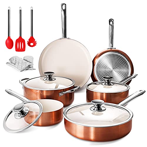 13-Piece Cookware Set Non-stick Ceramic Coating Cooking Set, Induction Pots Pans Set