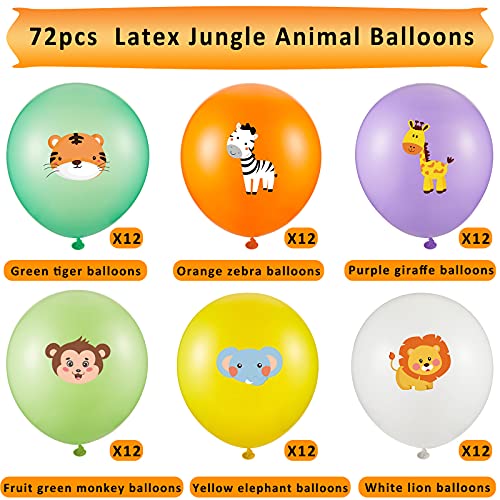 72 Pieces Jungle Animal Balloons Jungle Animal Latex Helium Balloons 12 Inches