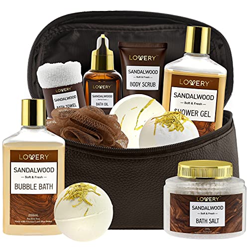 Sandalwood Bath Gift Set, Personal Self Care Spa Kit, Relaxing Man Gift Basket