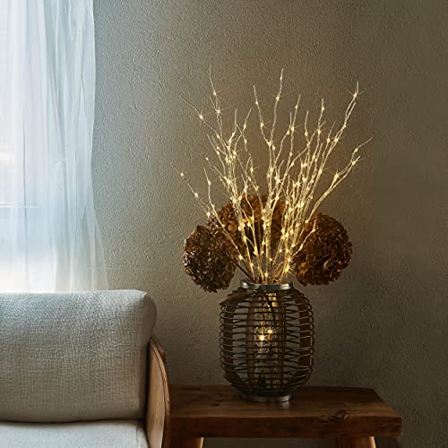 Lighted White Twig Branches with Timer and Dimmer 2 Sets Tree Branch with Warm White Lights