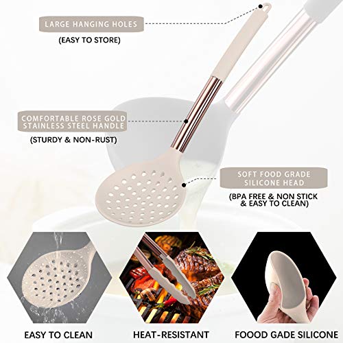 Silicone Cooking Utensil Set, Kitchen Utensils Set with Stainless Steel Handle 24 Pcs