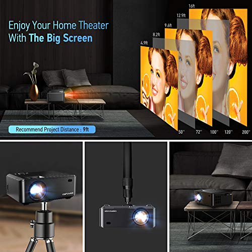 WiFi Mini Projector, DBPOWER 8000L HD Video Projector with Carrying Case&Zoom