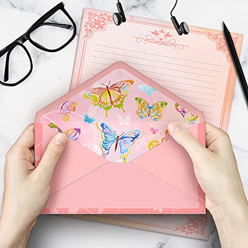 Watercolor Butterfly Stationery Paper (Lined) 48 Pieces and Self-Sealing Envelopes 24 PC