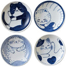 Japanese Small Plate Set Ceramic Cute Cats Design 3.94 x 0.8 Inches Set of 4