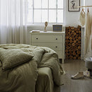 Matcha Green Nature Solid Color Bedding Set Waffle Weave Green Duvet Cover