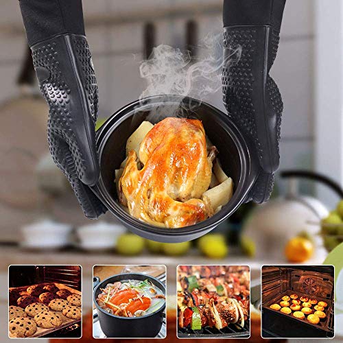 Grilling Gloves, Heat Resistant Gloves BBQ Kitchen Silicone Oven Baking (Black)