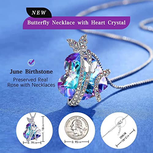 Butterfly Love Heart Pendant Necklaces with Birthstone Crystals, Valentines Day Gifts