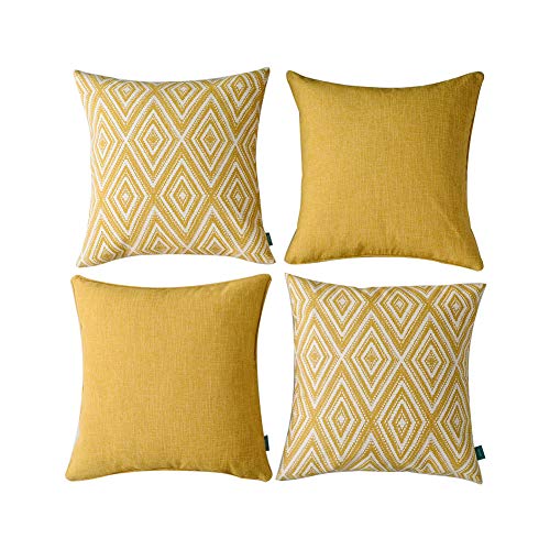 Decorative Throw Pillow Covers Set of 4 Geometric Design Linen Cushion Cover