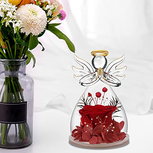 Mothers Day Rose Gifts in Glass Angel Figurines, Red Rose Flower Gifts