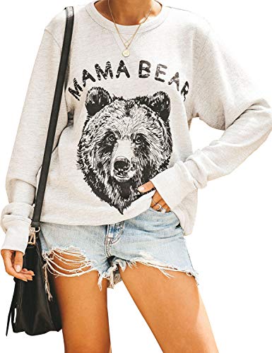 Women's Cute Long Sleeve Top Loose Mama Bear Crewneck Pullover Sweatshirt