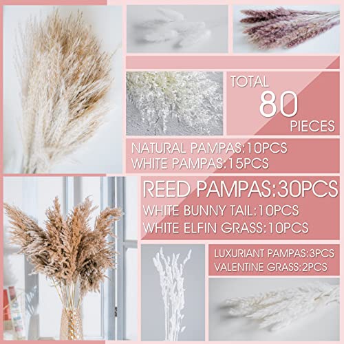 86PCS Natural Dried Pampas Grass Bouquet,Boho Home Decor for Wedding