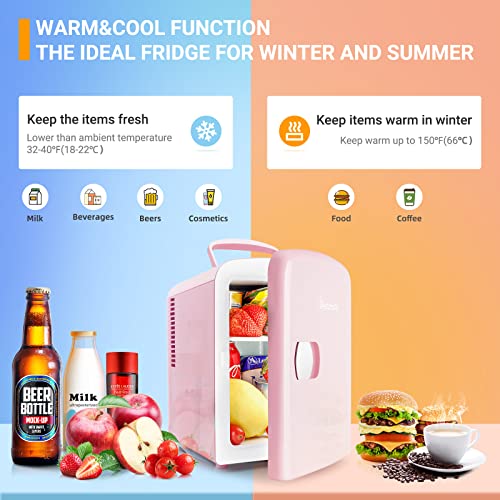 Mini Fridge, 4 Liter/6 Can AC/DC Portable Thermoelectric Cooler and Warmer Refrigerators